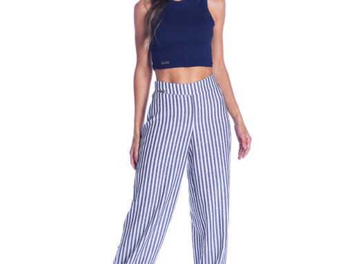11.037 Cropped Canelado / 11.140 Calça Pantalona Listrada